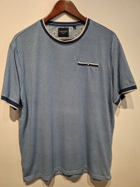 Light Blue Geometric Short Sleeve Crew Tee with Navy Trim by Lloyd & Pryce